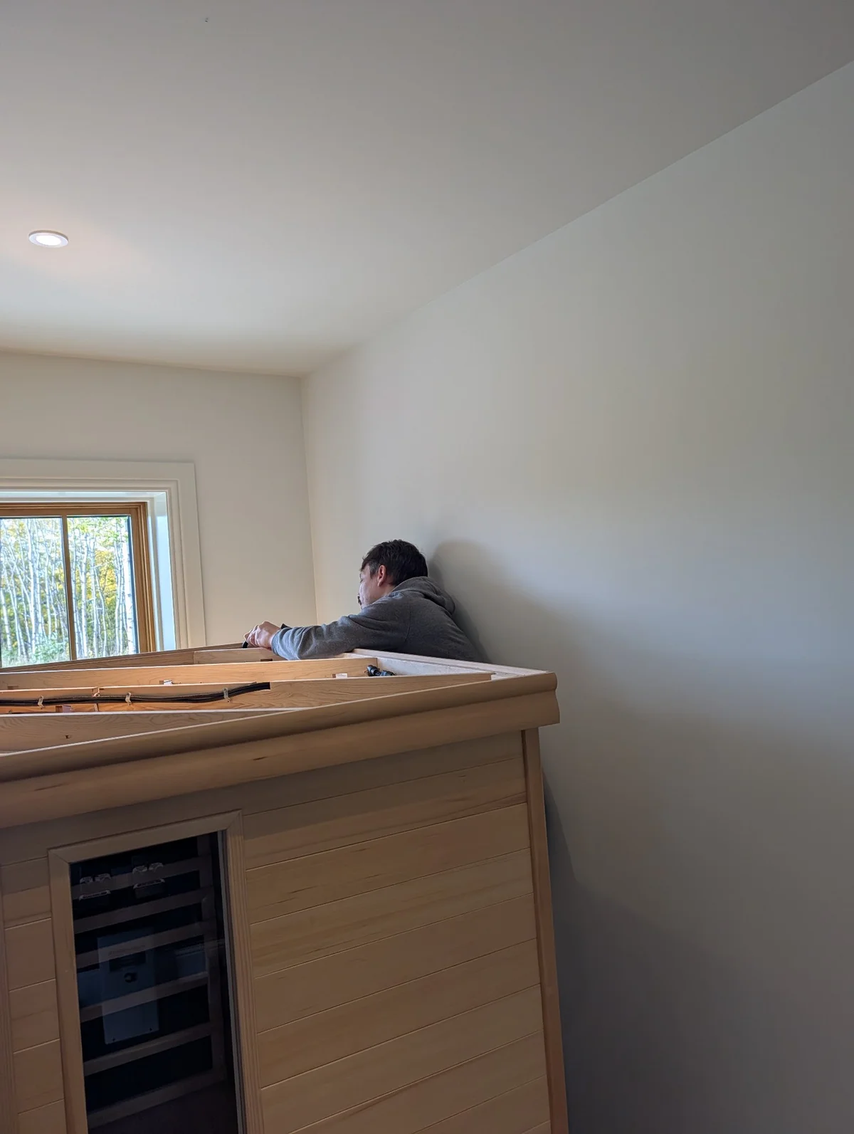 Infrared sauna during assembly